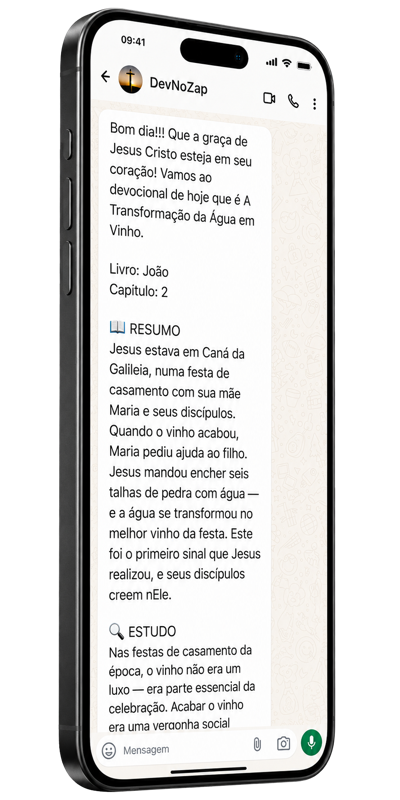 Exemplo de devocional DevNoZap no WhatsApp: A Transformação da Água em Vinho — João 2